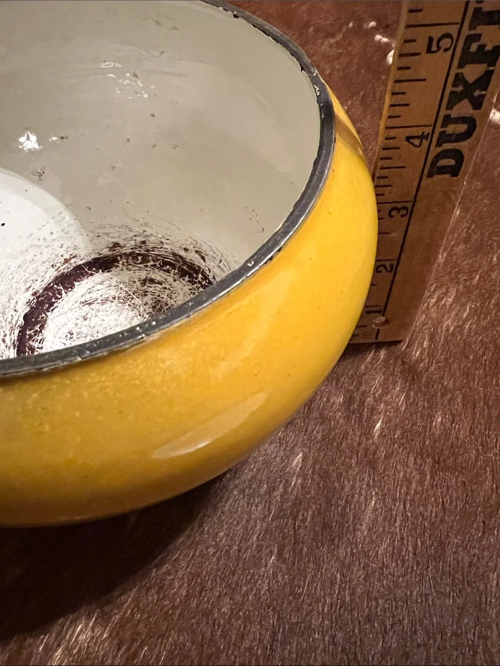 Vintage Yellow Enameled Cast Iron Mini Cauldron Pot with Lid